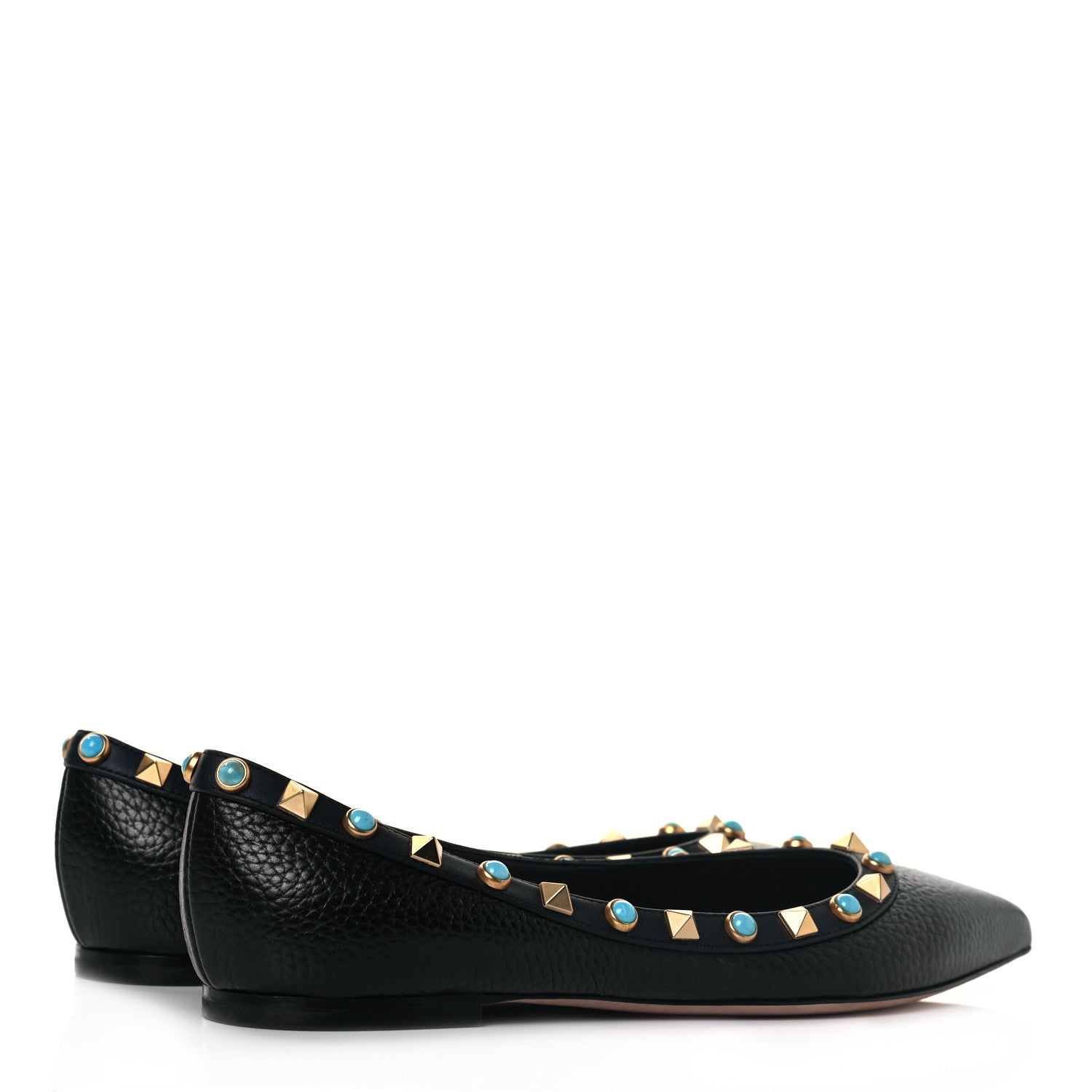Valentino Garavani Pebbled Calfskin Rockstud Rolling Ballerina Flats 35 Black 4 of 7