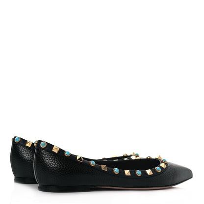 Valentino Garavani Pebbled Calfskin Rockstud Rolling Ballerina Flats 35 Black 4 of 7