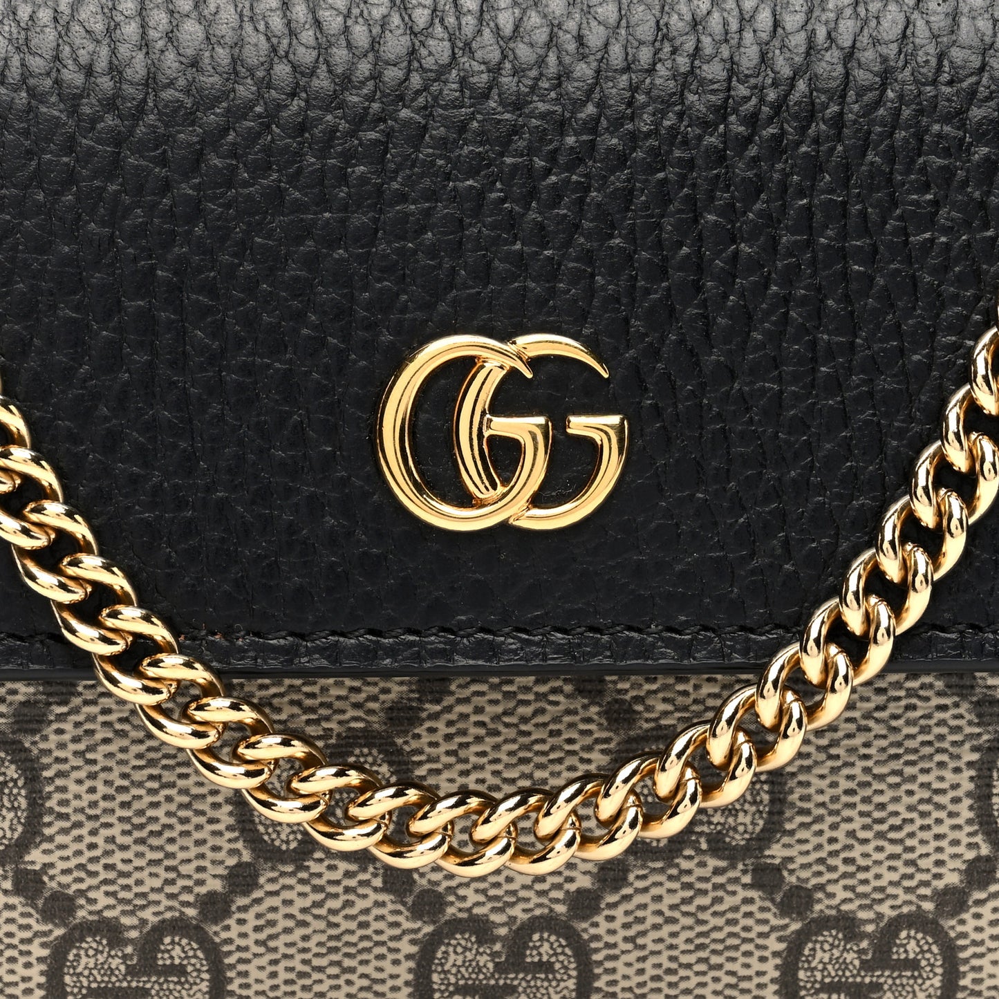 Dollar Calfskin GG Supreme Monogram Petite GG Marmont Wallet Chain Bag Black Beige Ebony