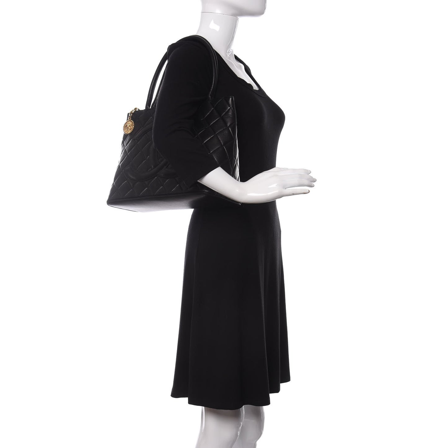 Lambskin Quilted Medallion Tote Black