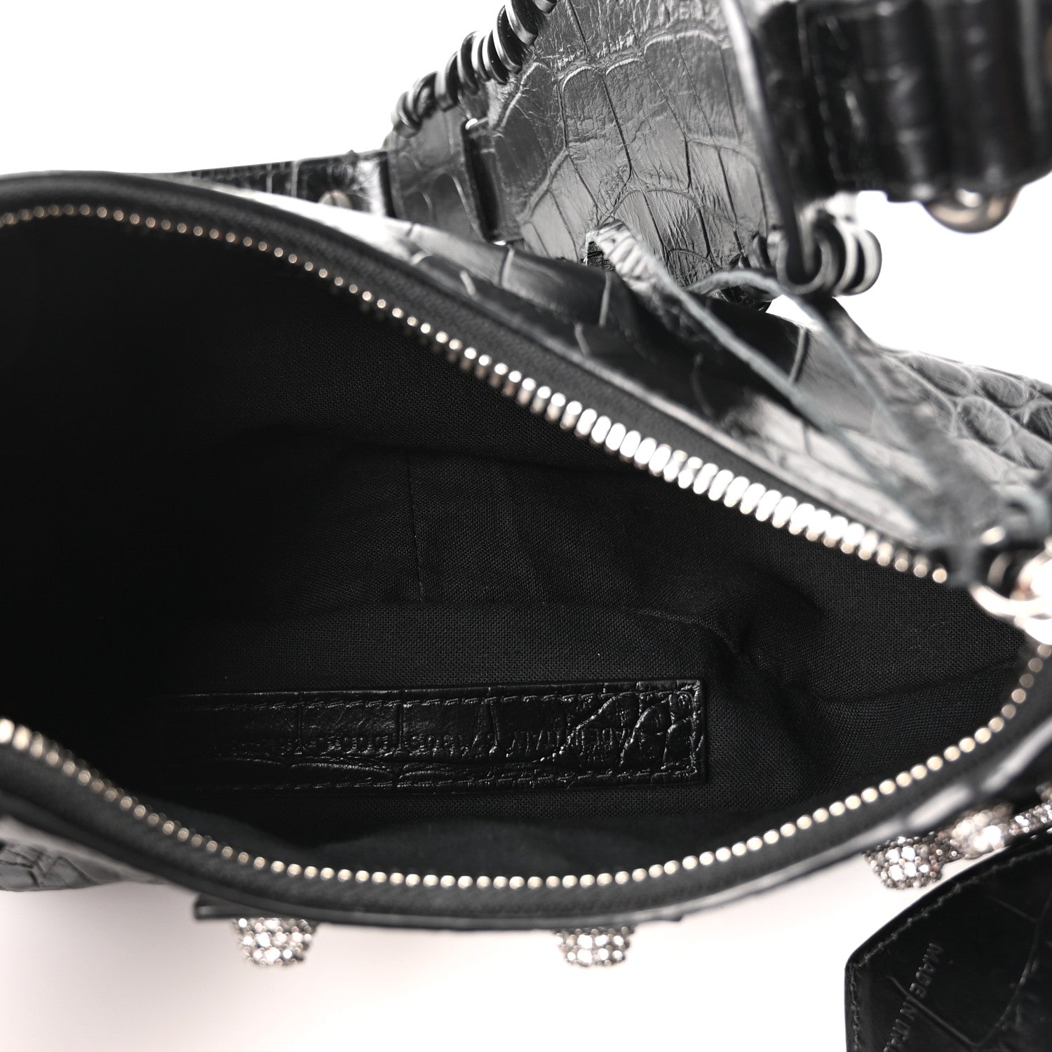 Balenciaga Extra Supple Calfskin Crystal Crocodile Embossed Le Cagole Shoulder Bag XS Black 6 of 11
