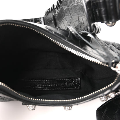 Balenciaga Extra Supple Calfskin Crystal Crocodile Embossed Le Cagole Shoulder Bag XS Black 6 of 11