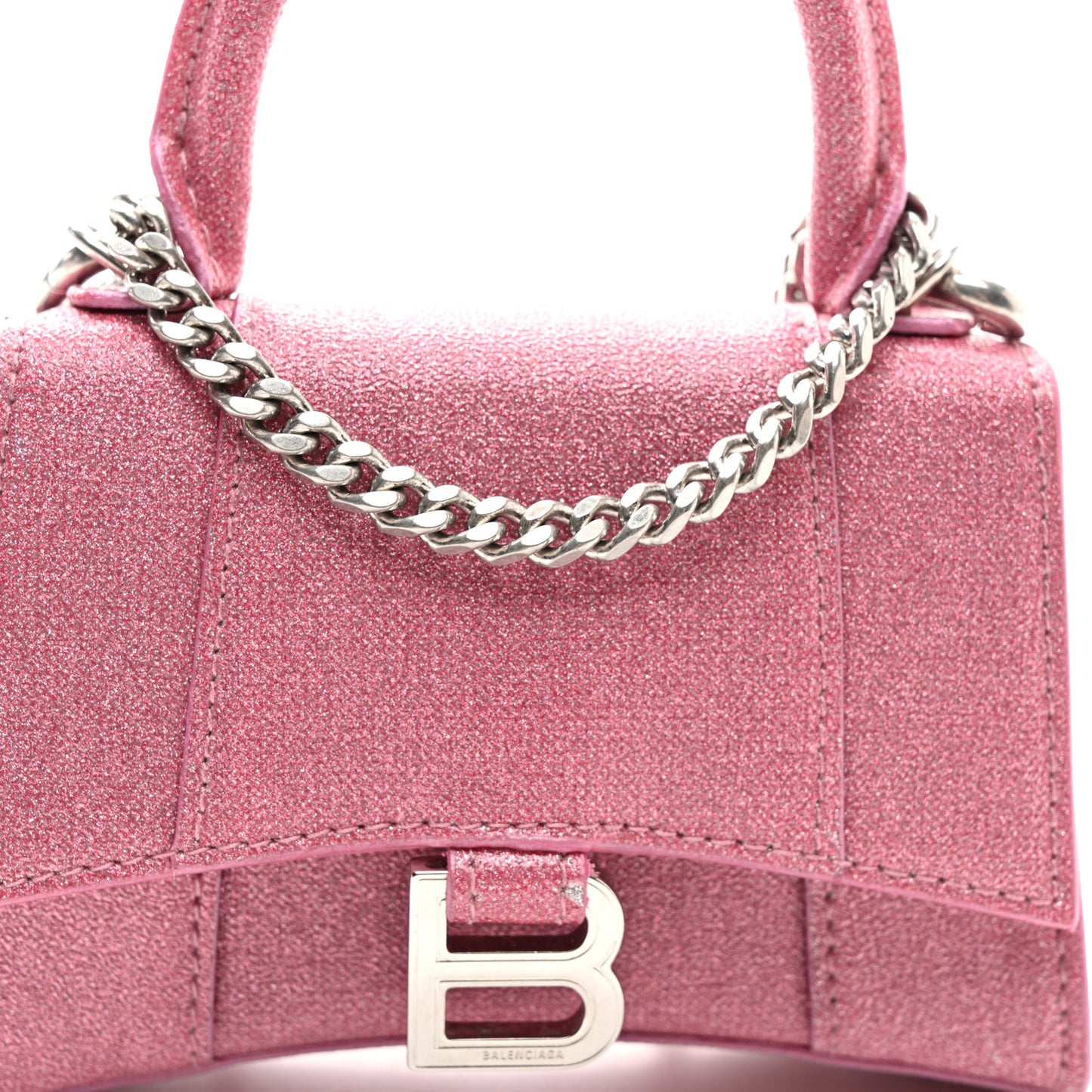 Glitter Fabric Hourglass Top Handle Bag Mini with Chain  Sweet Pink