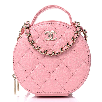 Chanel Caviar Quilted Round Handle With Care Vanity With Chain Pink 1 of 12