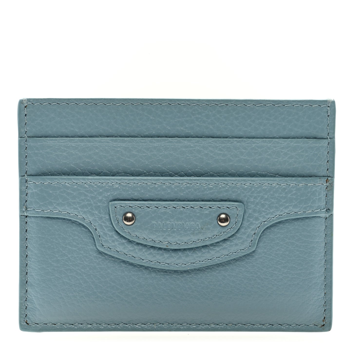 Grained Calfskin Neo Classic Silver Hardware City Card Holder Blue Grey