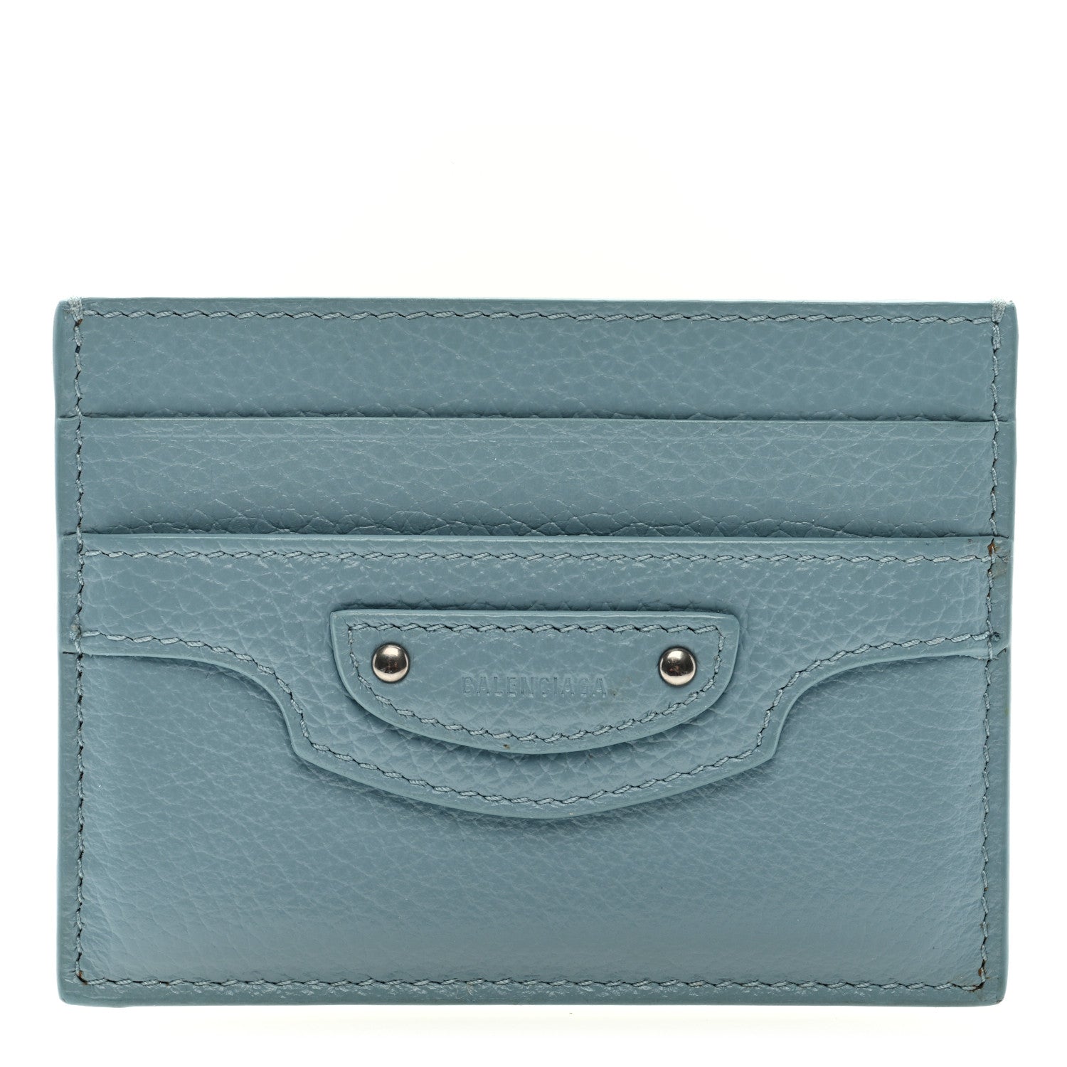 Balenciaga Grained Calfskin Neo Classic Silver Hardware City Card Holder Blue Grey 1 of 6
