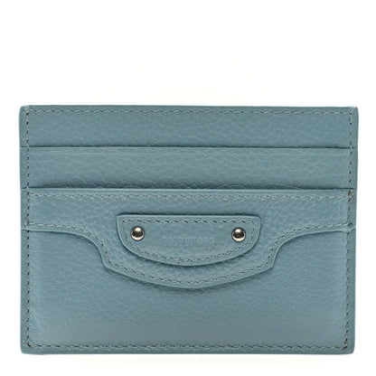 Balenciaga Grained Calfskin Neo Classic Silver Hardware City Card Holder Blue Grey 1 of 6
