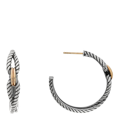 David Yurman Sterling Silver 18K Yellow Gold Cable Loop Hoop Earrings 1 of 4