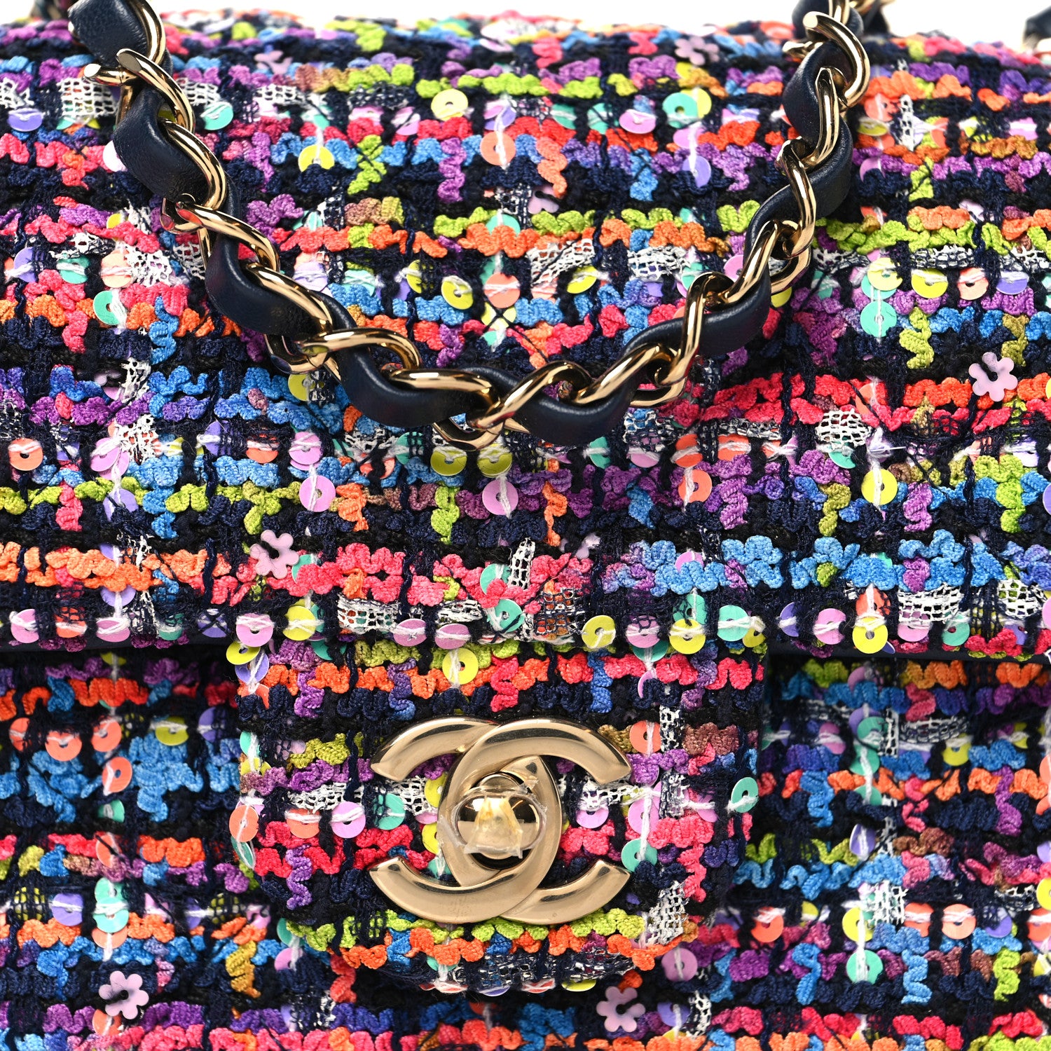 Chanel Tweed Quilted Mini Rectangular Flap Navy Blue Multicolor 8 of 11