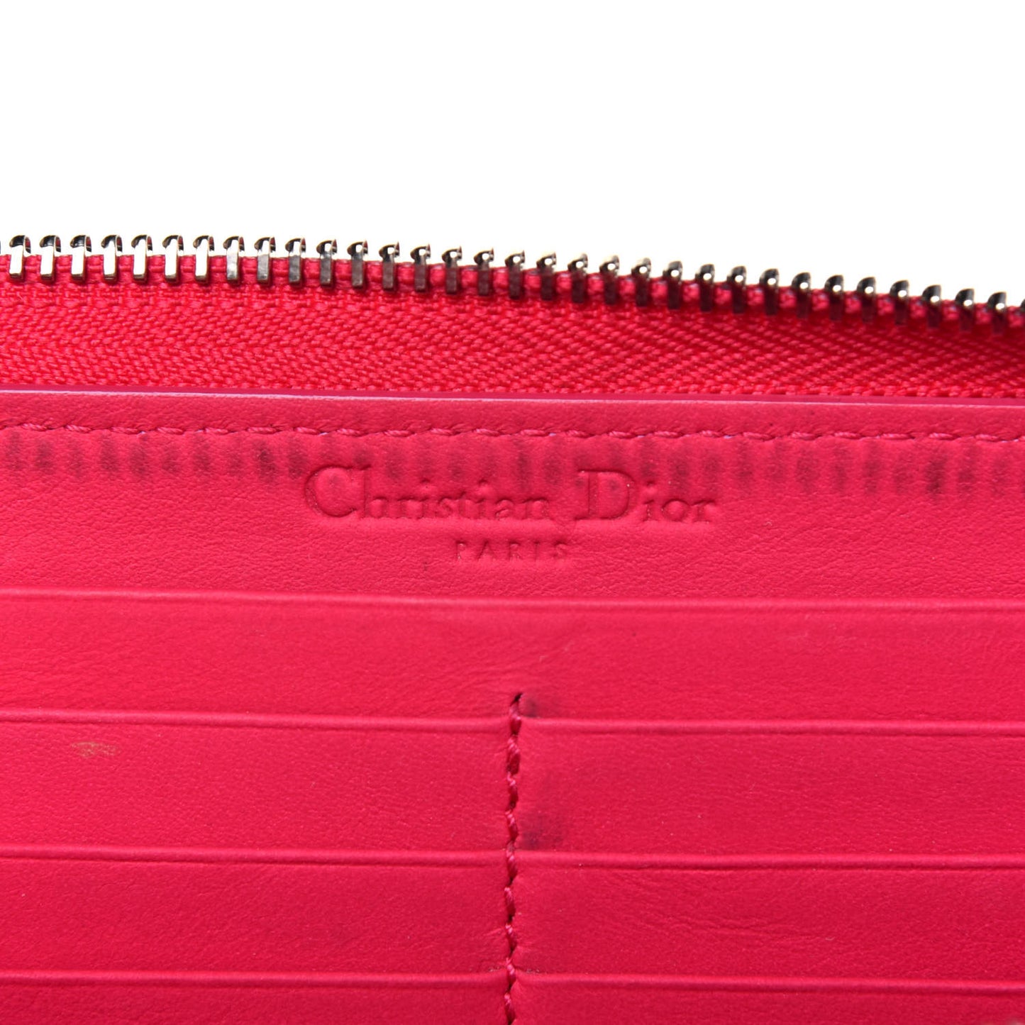 Lambskin Cannage Lady Dior Zip Wallet Fuchsia