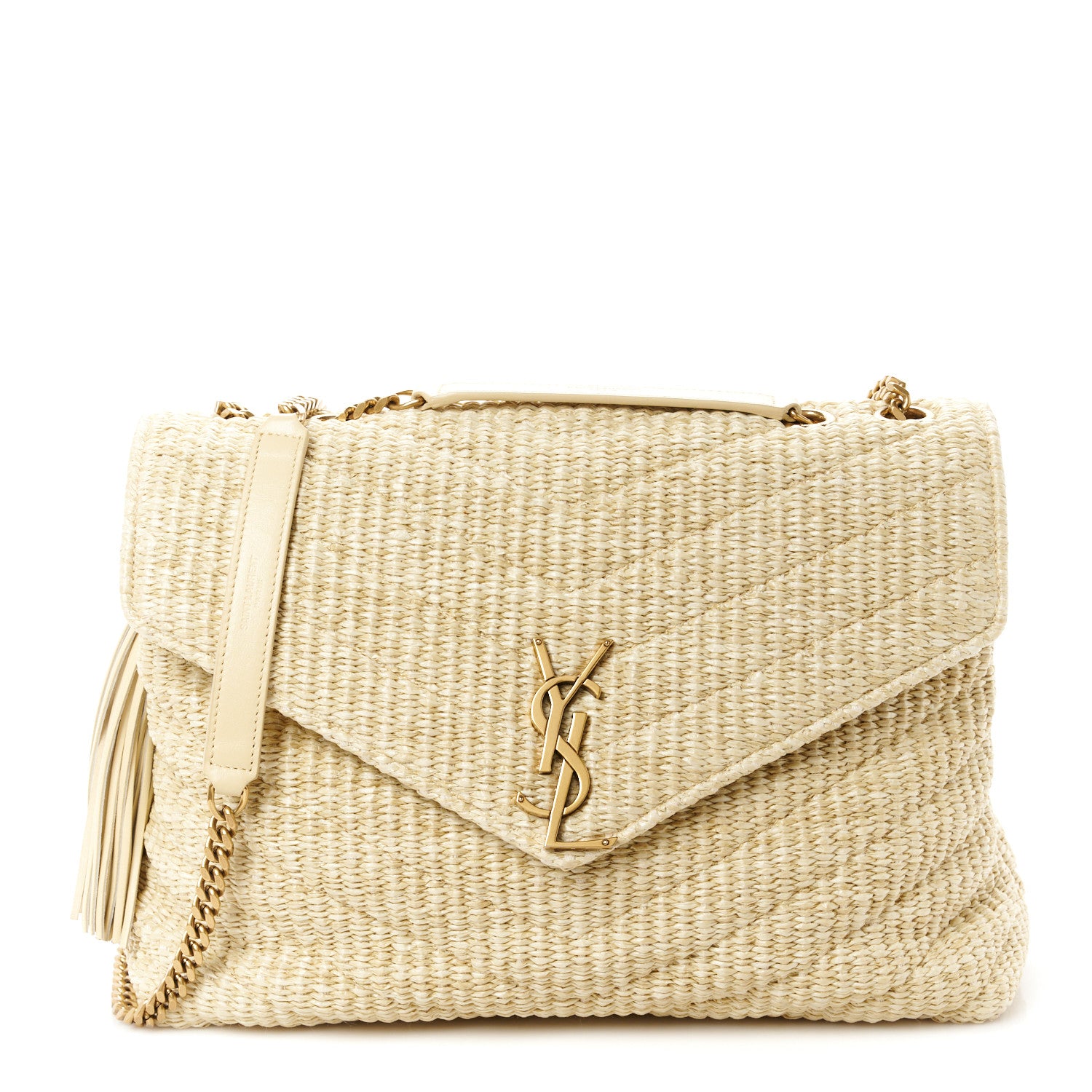 Saint Laurent Raffia Quilted Medium Loulou Chain Satchel Natural 1 of 13