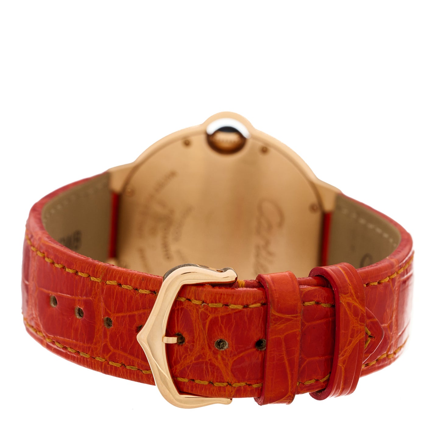 18K Pink Gold Alligator 36mm Ballon Bleu De Cartier Automatic Watch Orange
