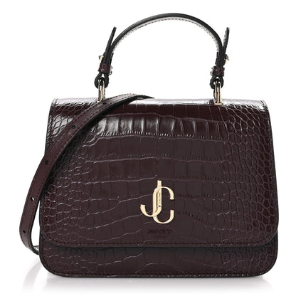 Jimmy Choo Calfskin Crocodile Embossed Medium JC Top Handle Bordeaux 1 of 8