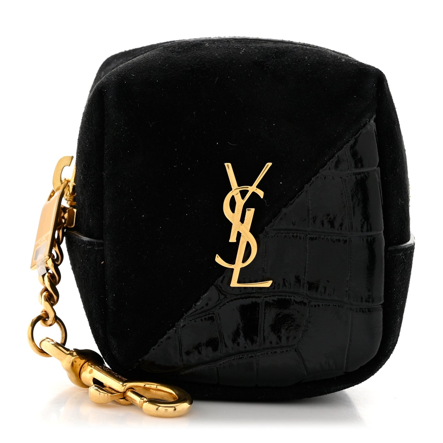 Suede Patent Crocodile Embossed Jaime Cube Charm Keychain Black
