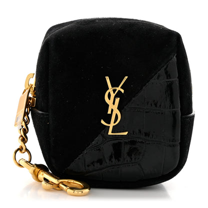 Saint Laurent Suede Patent Crocodile Embossed Jaime Cube Charm Keychain Black 1 of 6