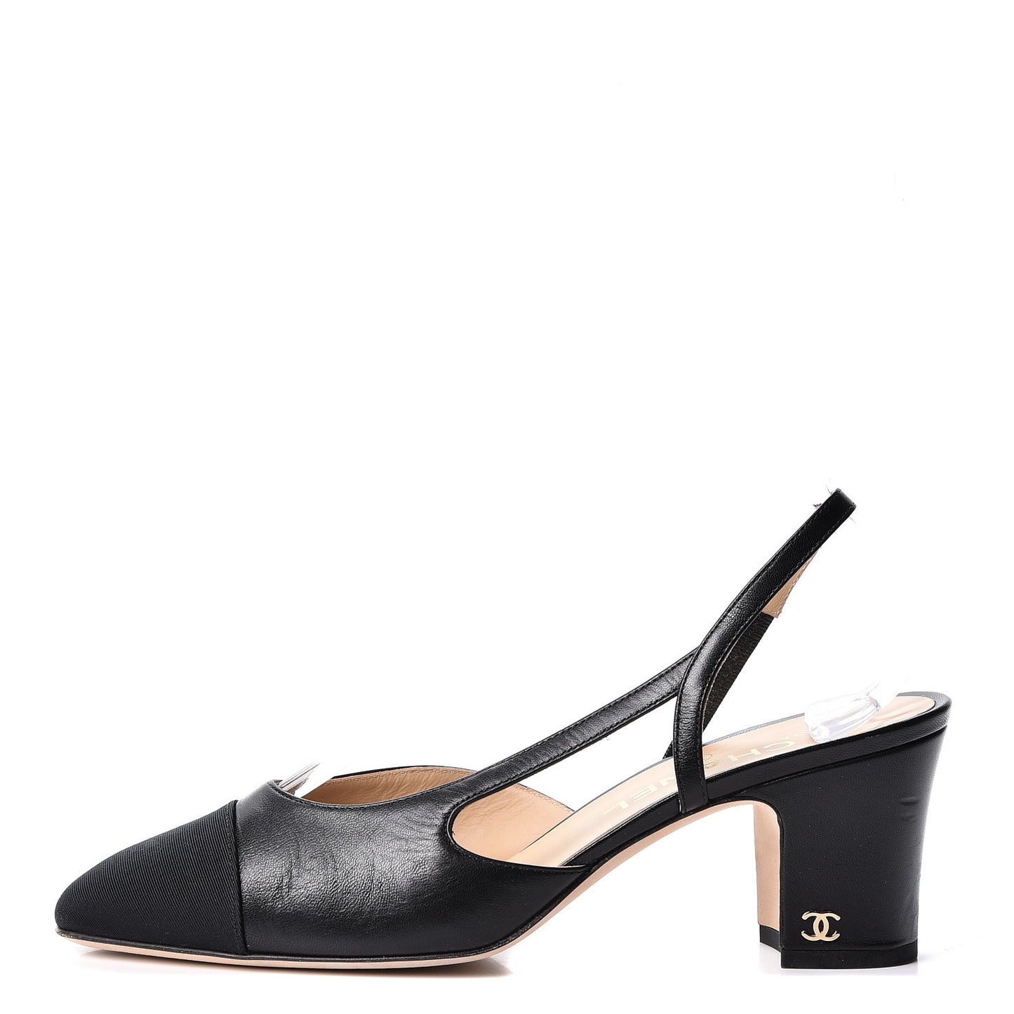 Goatskin Grosgrain Cap Toe CC Slingback Pumps 37.5 Black
