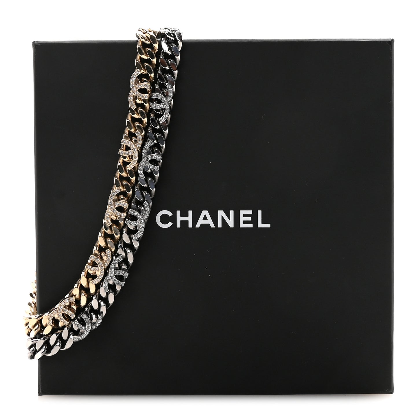 Crystal Chain CC Link Choker Gold Ruthenium