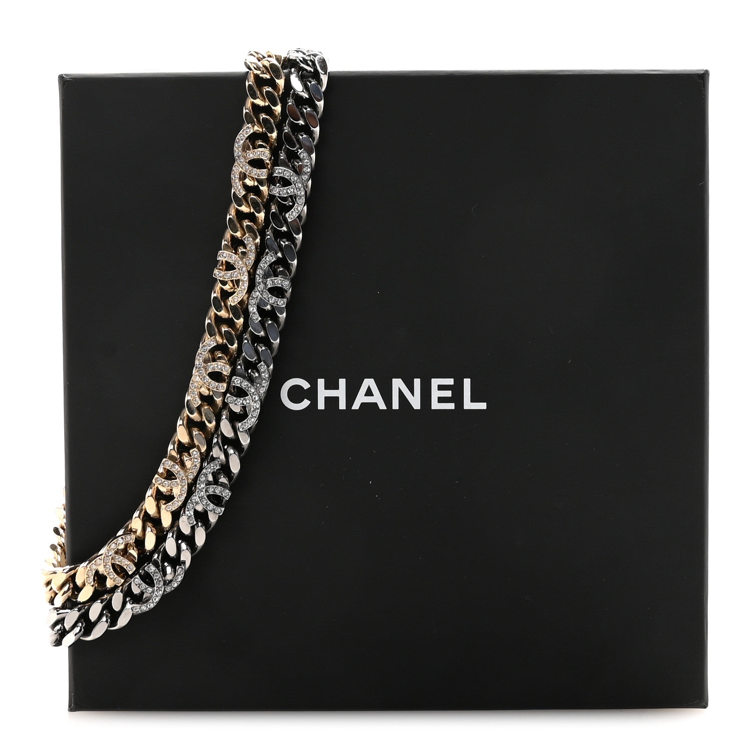 Chanel Crystal Chain CC Link Choker Gold Ruthenium 7 of 7