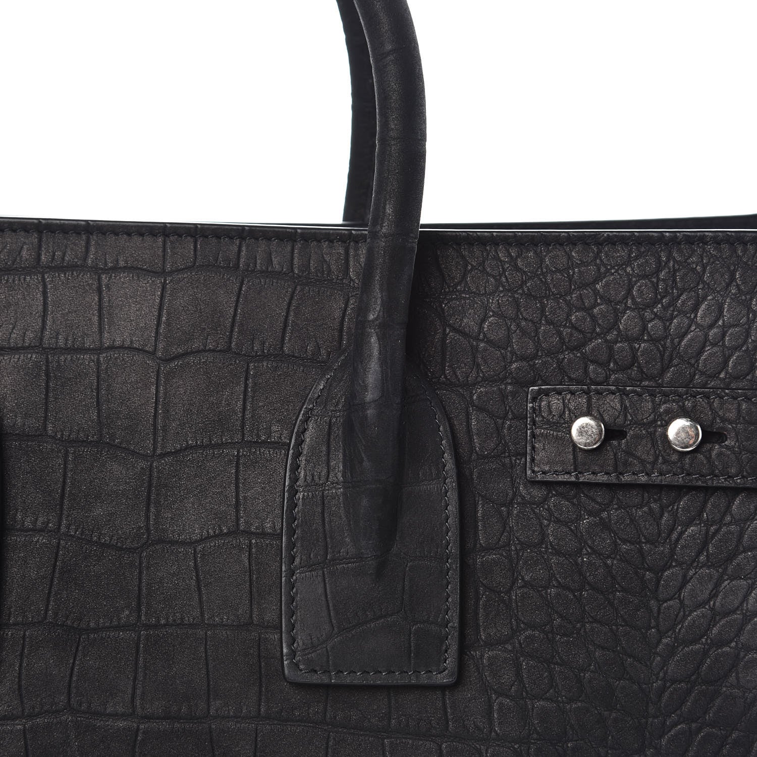Saint Laurent Crocodile Embossed Suede Small Supple Sac de Jour Black 11 of 12