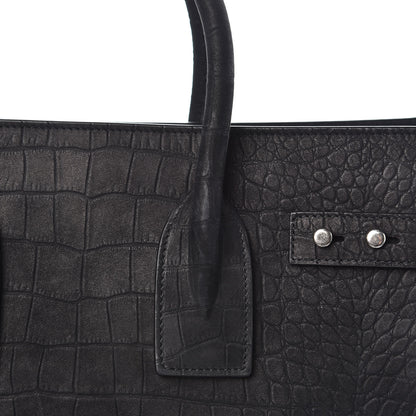 Saint Laurent Crocodile Embossed Suede Small Supple Sac de Jour Black 11 of 12