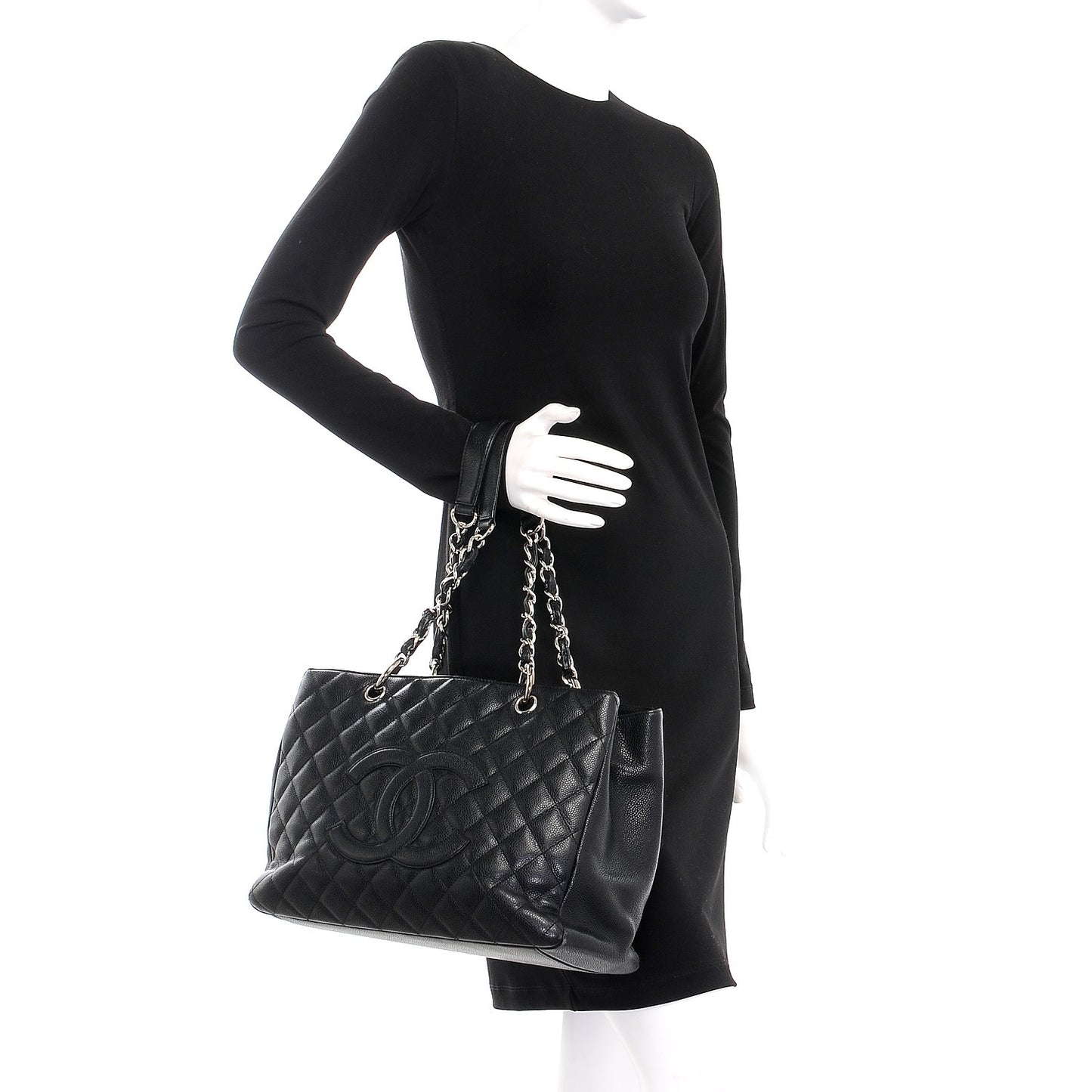 Caviar Quilted Grand Shopping Tote GST Black