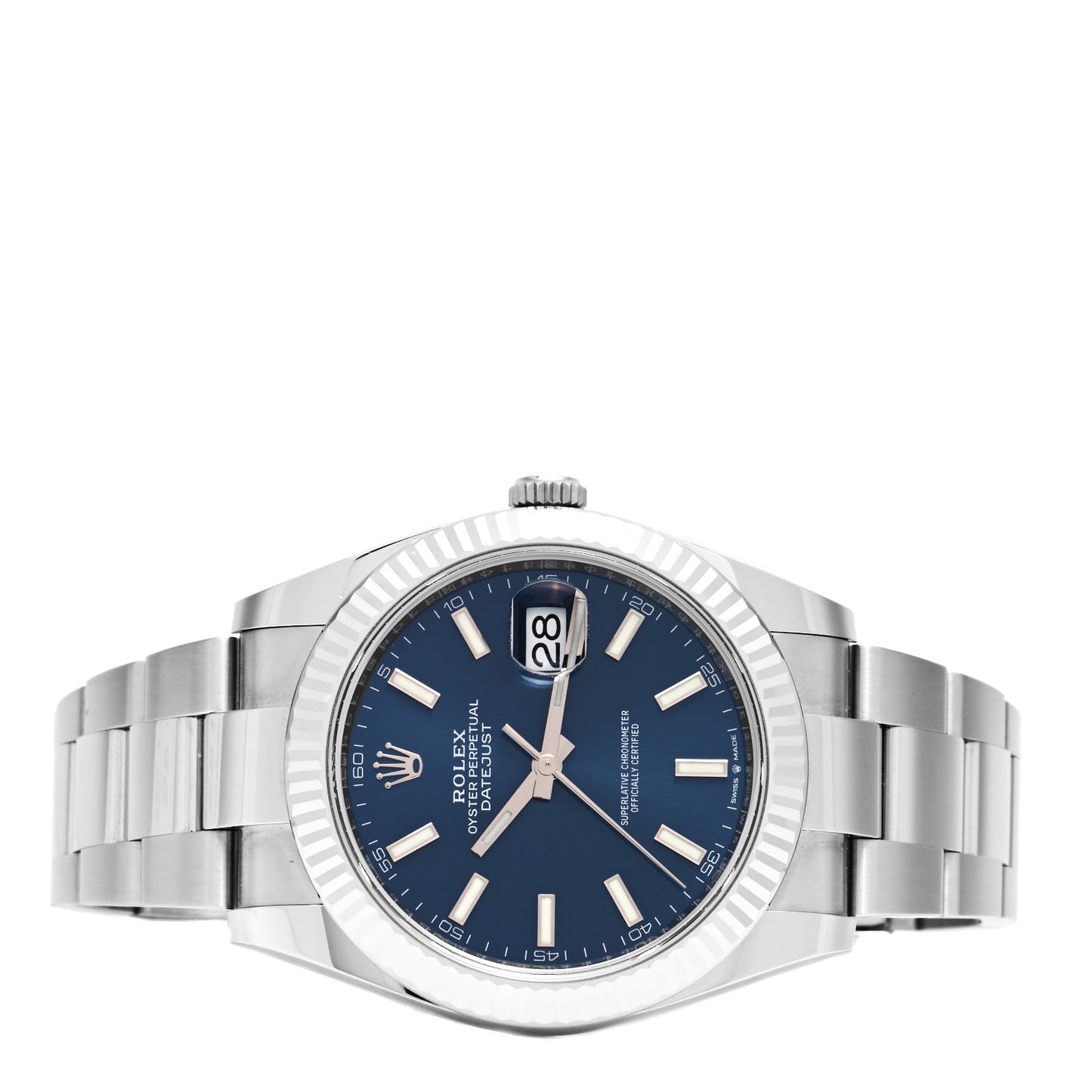 Stainless Steel 18K White Gold 41mm Oyster Perpetual Datejust Watch Bright Blue 126334