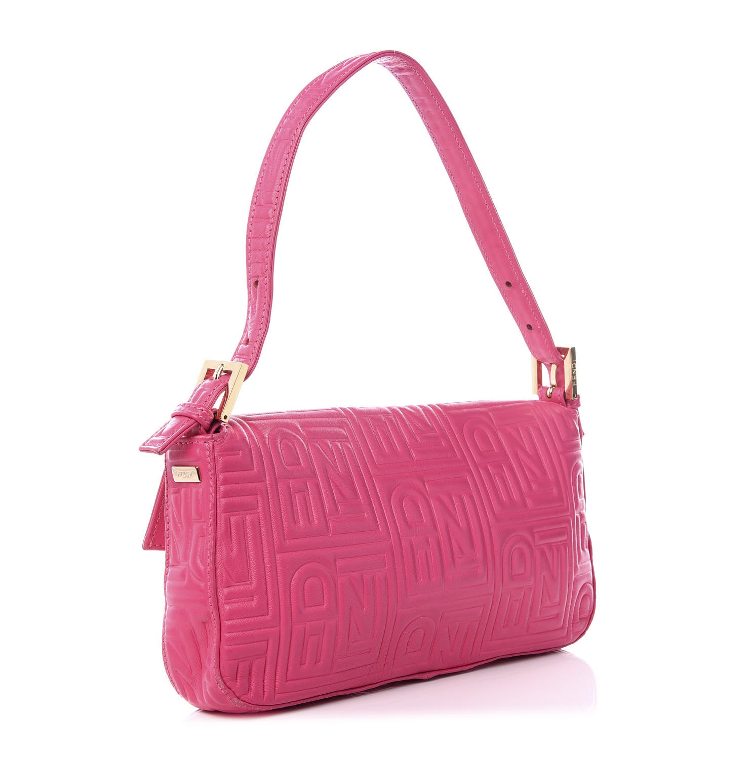 Fendi Nappa Logo Embossed Baguette Fuchsia 2 of 8