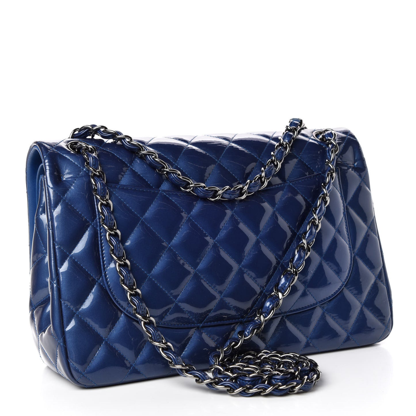 Patent Quilted Jumbo Double Flap Dark Blue