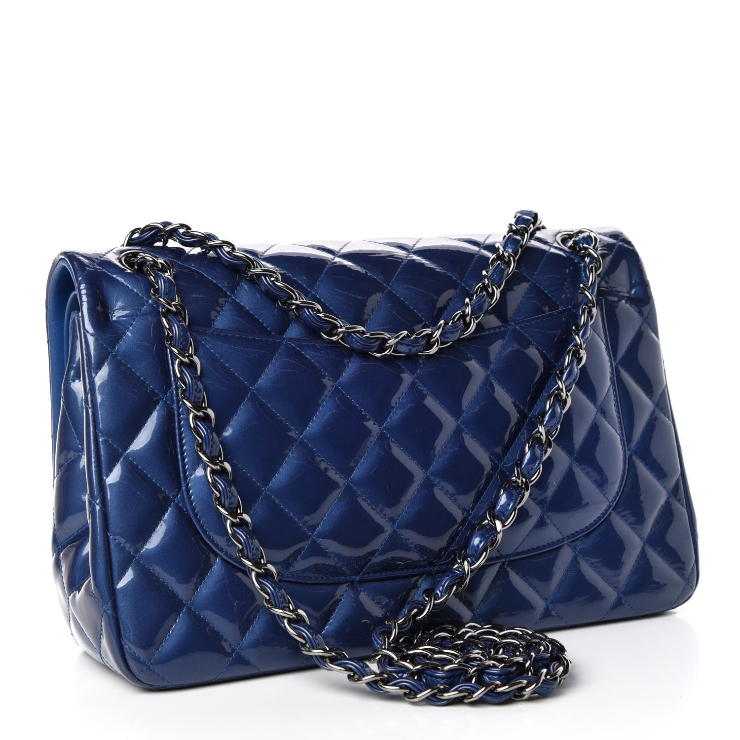 Chanel Patent Quilted Jumbo Double Flap Dark Blue 3 of 9