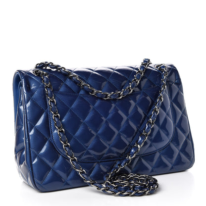 Chanel Patent Quilted Jumbo Double Flap Dark Blue 3 of 9