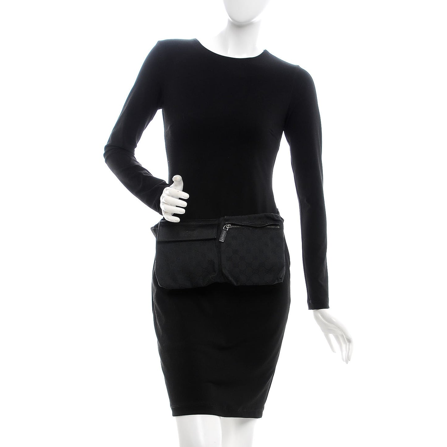 GG Monogram Double Pocket Belt Bag Black