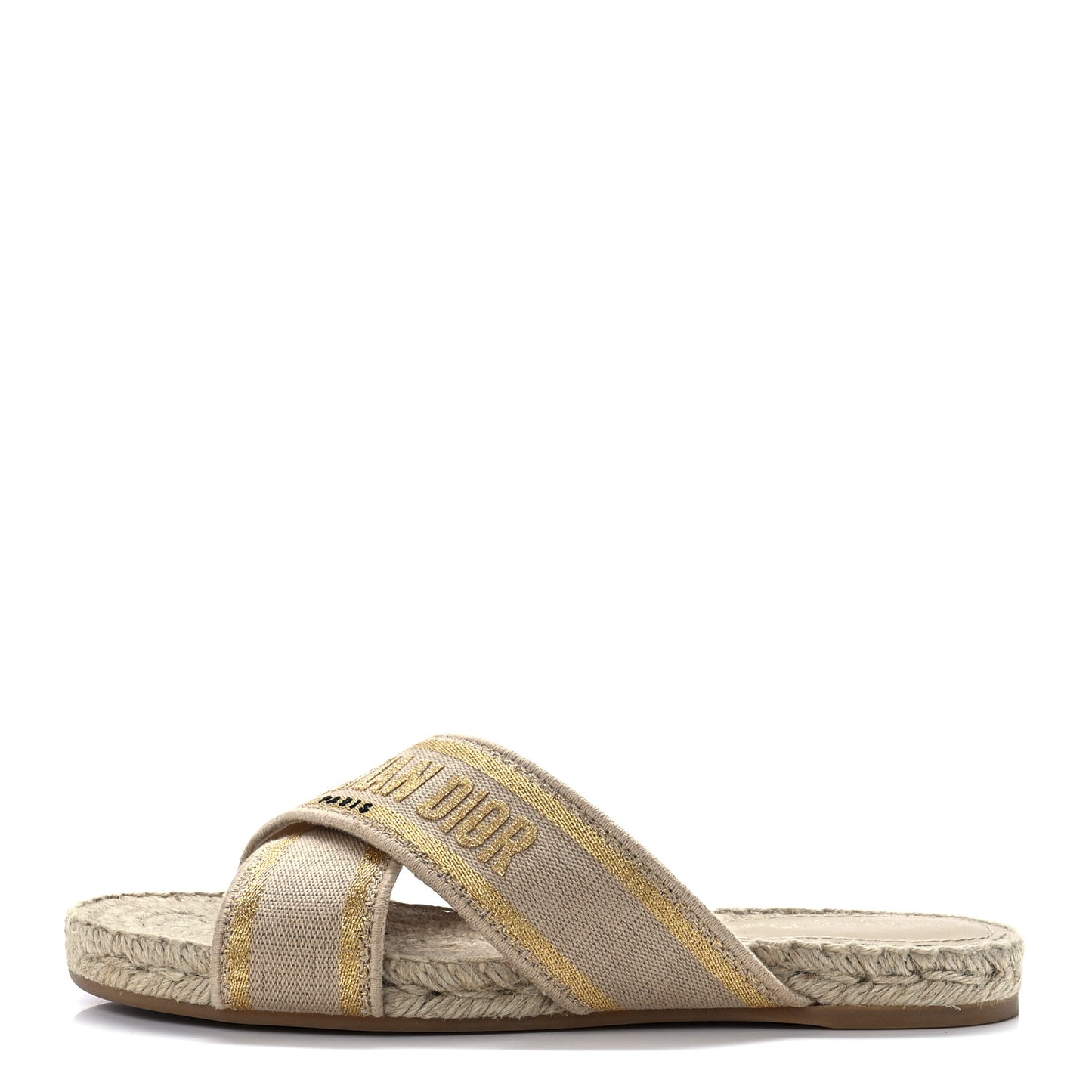 Canvas Embroidered Granville Espadrille Crisscross Flat Slide Sandals 38.5 Gold