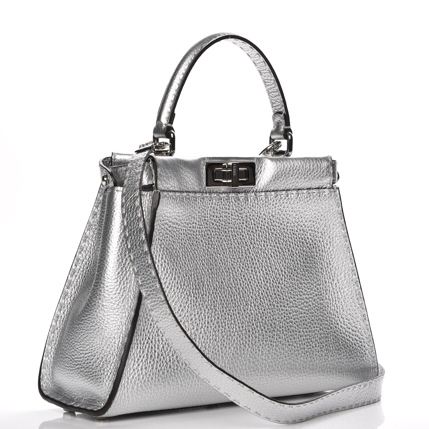 Fendi Cuoio Romano Lux Selleria Medium Peekaboo Iconic Satchel Argento 4 of 7