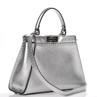 Fendi Cuoio Romano Lux Selleria Medium Peekaboo Iconic Satchel Argento 4 of 7