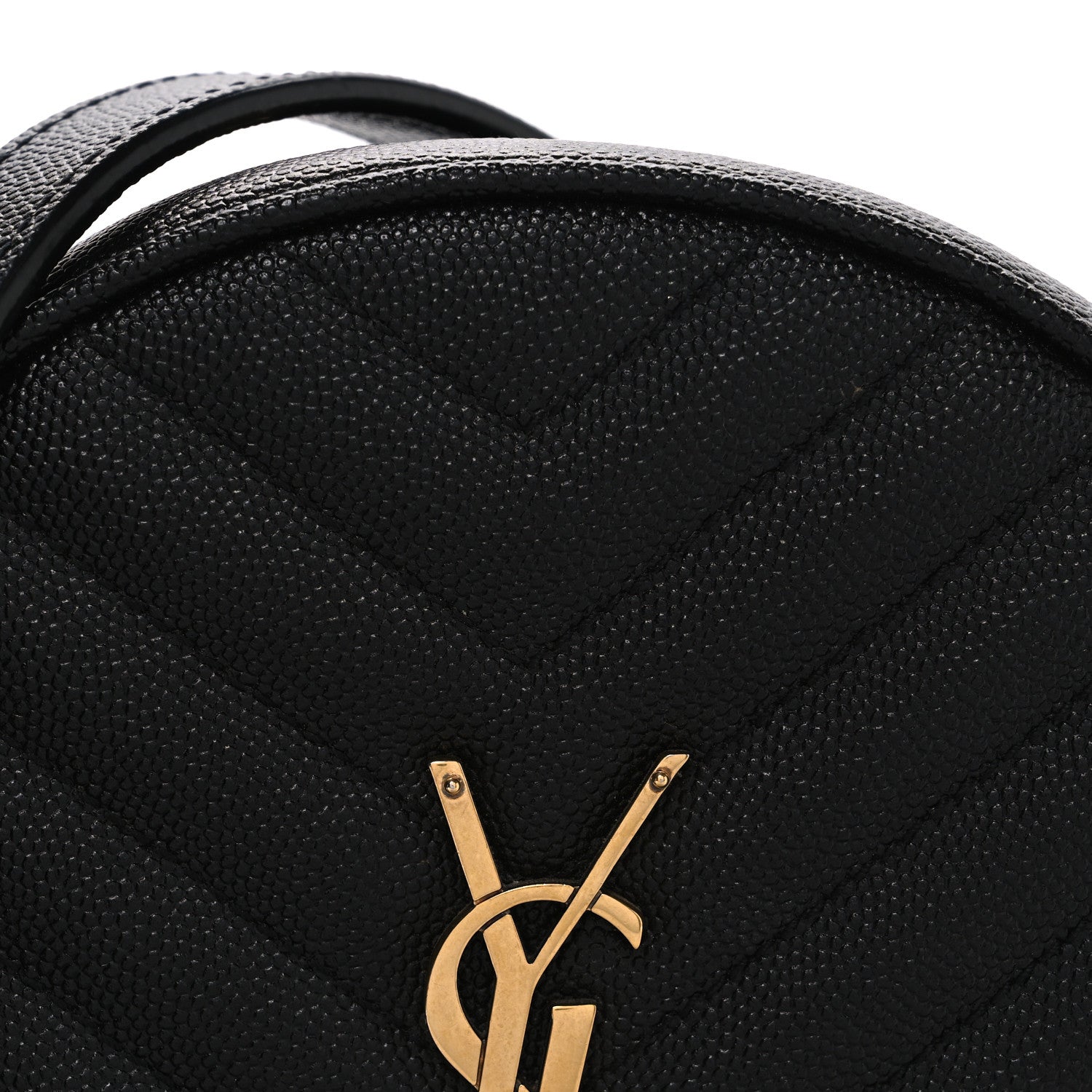 Saint Laurent Grain De Poudre Matelasse Chevron Quilted Round Vinyle Camera Bag Black 8 of 11