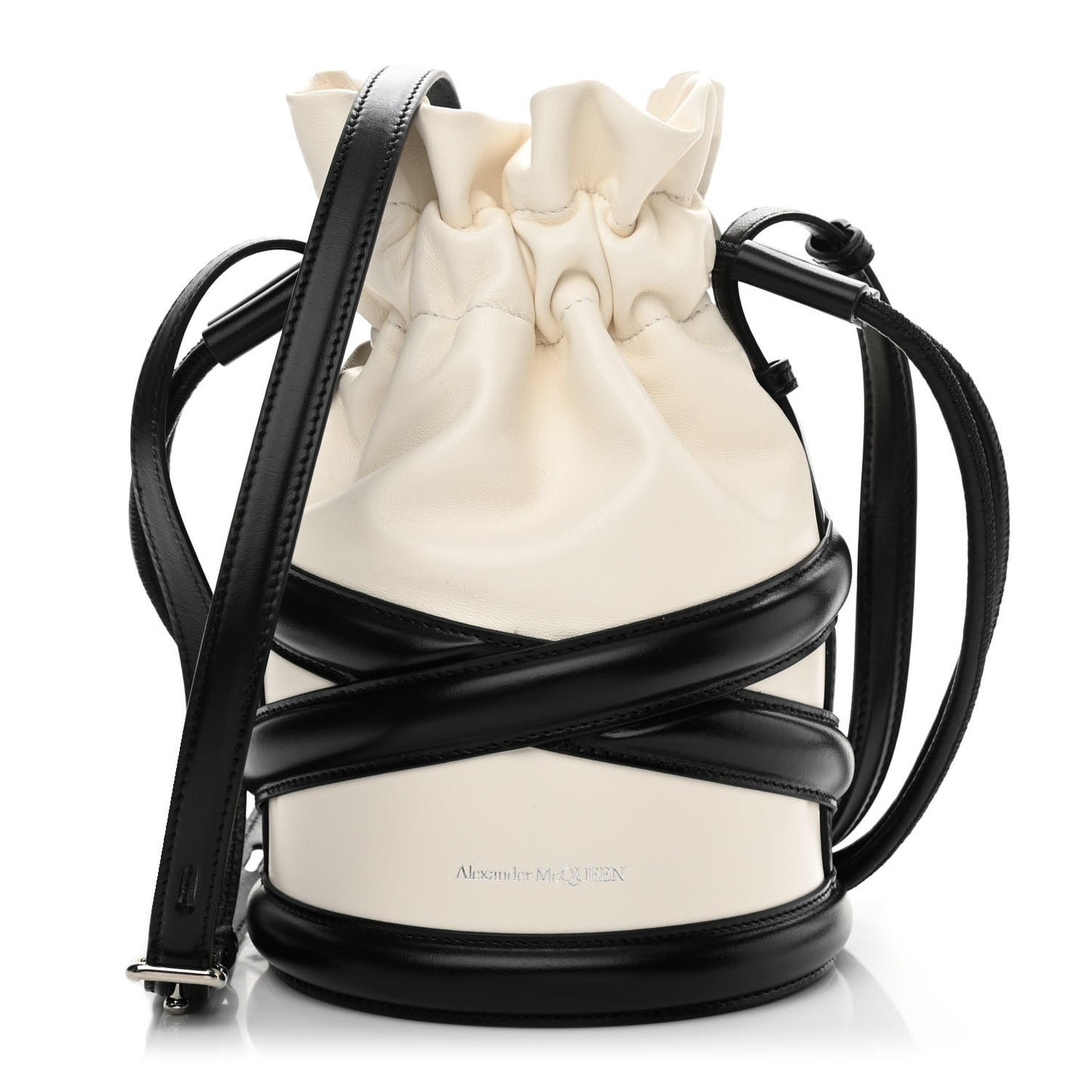 Calfskin The Soft Curve Drawstring Bag White Black