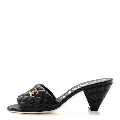 Chanel Lambskin Quilted Textured CC Mules 37.5 Black 1 of 10
