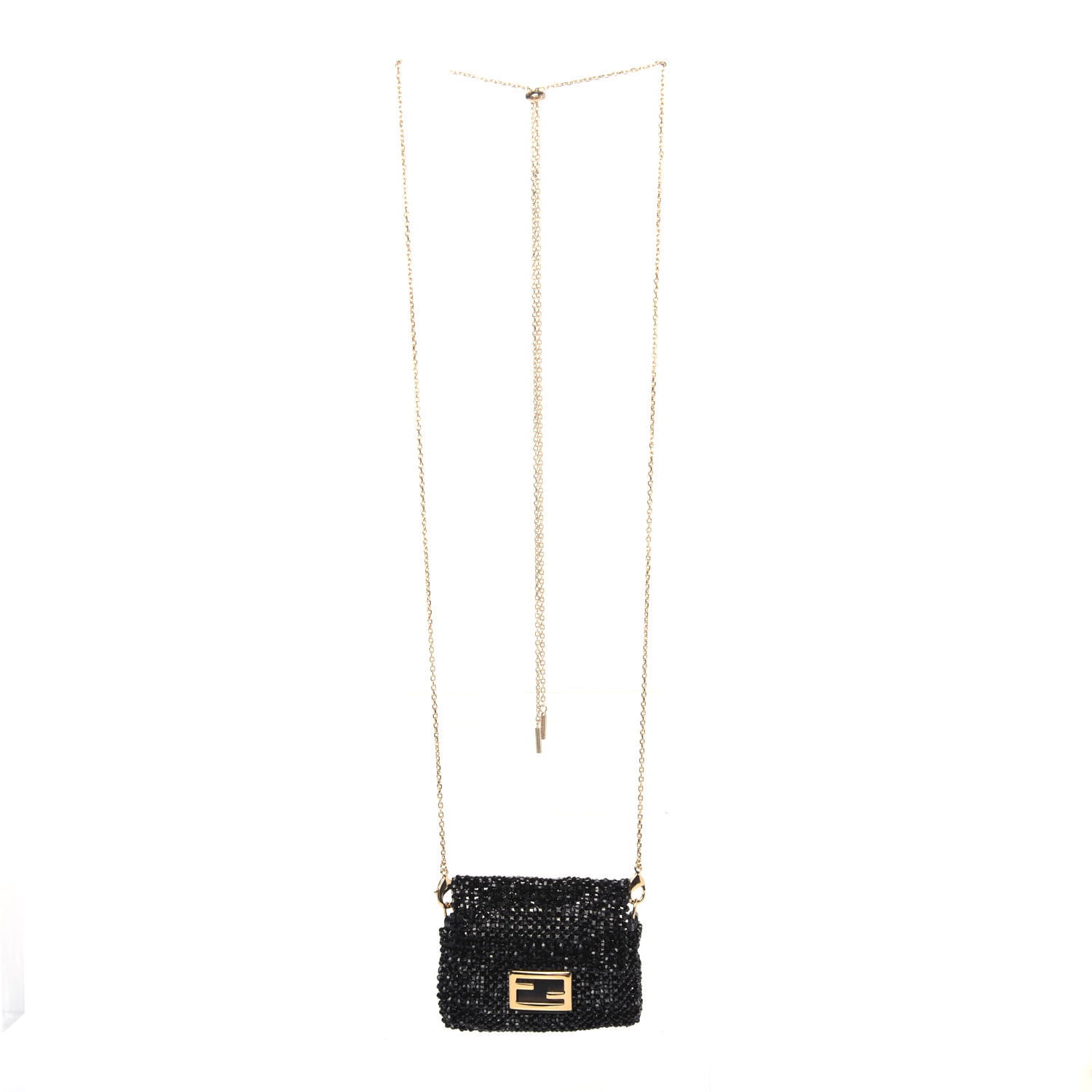 Fendi Crystal Vitello King Beaded Mini Pico Baguette Charm Black 3 of 13