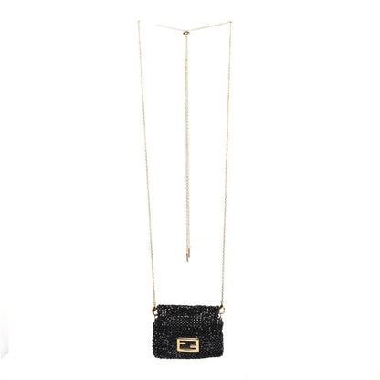 Fendi Crystal Vitello King Beaded Mini Pico Baguette Charm Black 3 of 13