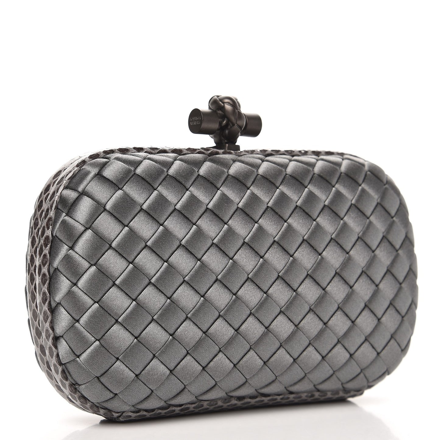 Satin Intreccio Impero Ayers Knot Clutch Light Grey
