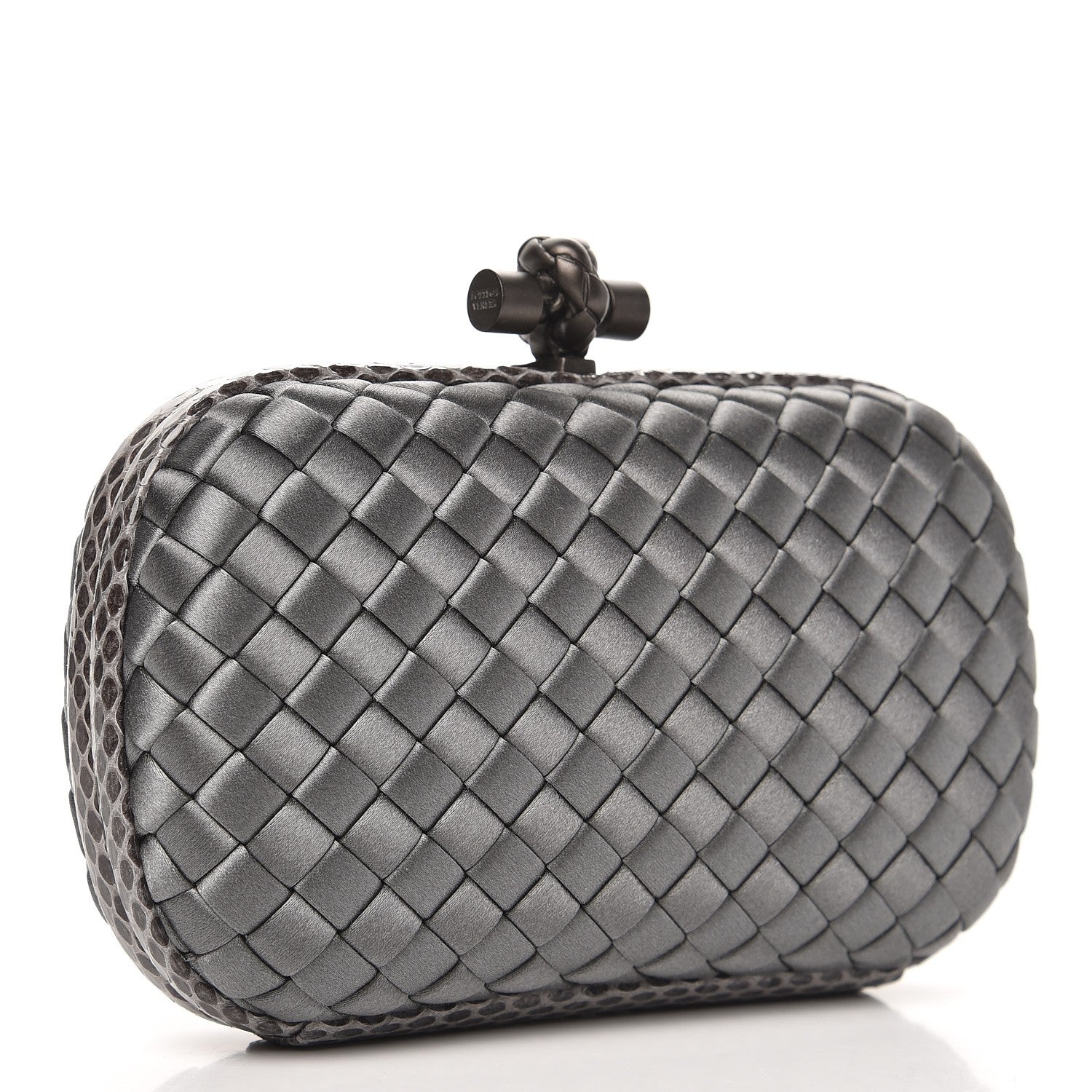 Bottega Veneta Satin Intreccio Impero Ayers Knot Clutch Light Grey 3 of 6