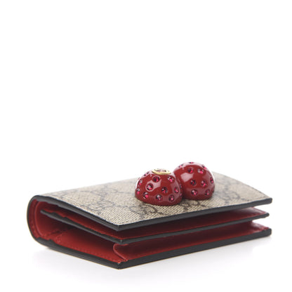 Gucci GG Supreme Monogram Cherry Embellished Card Case Wallet Hibiscus Red 3 of 7