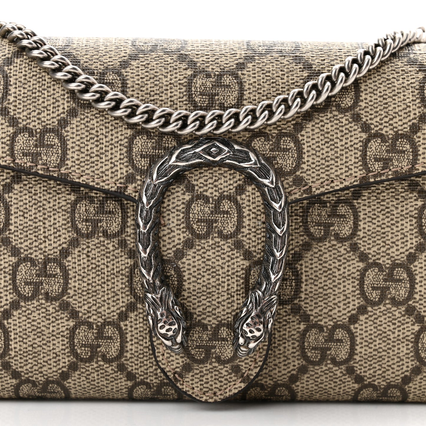 GG Supreme Monogram Dionysus Chain Clutch Wallet Beige Taupe
