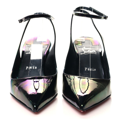 Christian Louboutin Patent Iridescent Sling Condorage 85 Wedge Pumps 39 Black 2 of 8