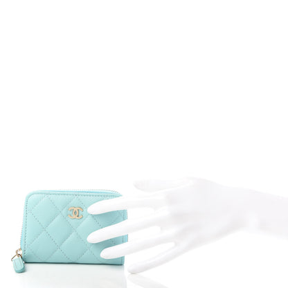 Chanel Caviar Quilted Zip Coin Purse Light Blue 2 of 9