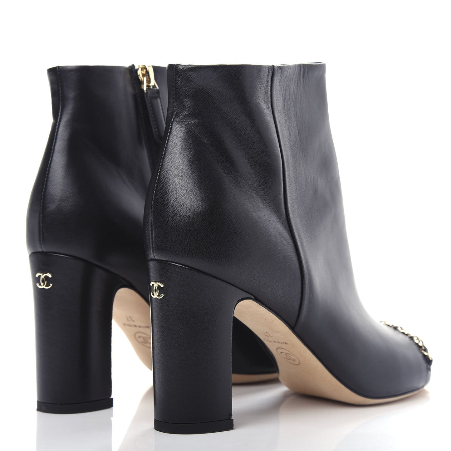 Lambskin CC Chain Short Boots 37 Black