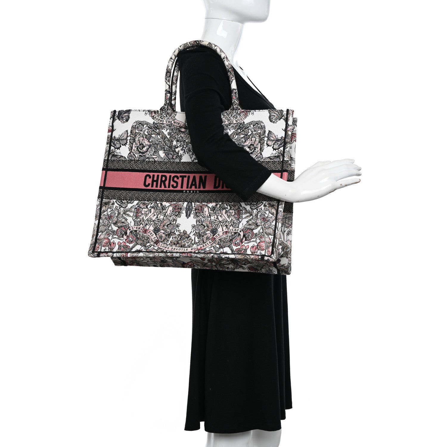 Christian Dior Canvas Embroidered Large Butterfly Around The World Book Tote White Pastel Pink 2 of 12