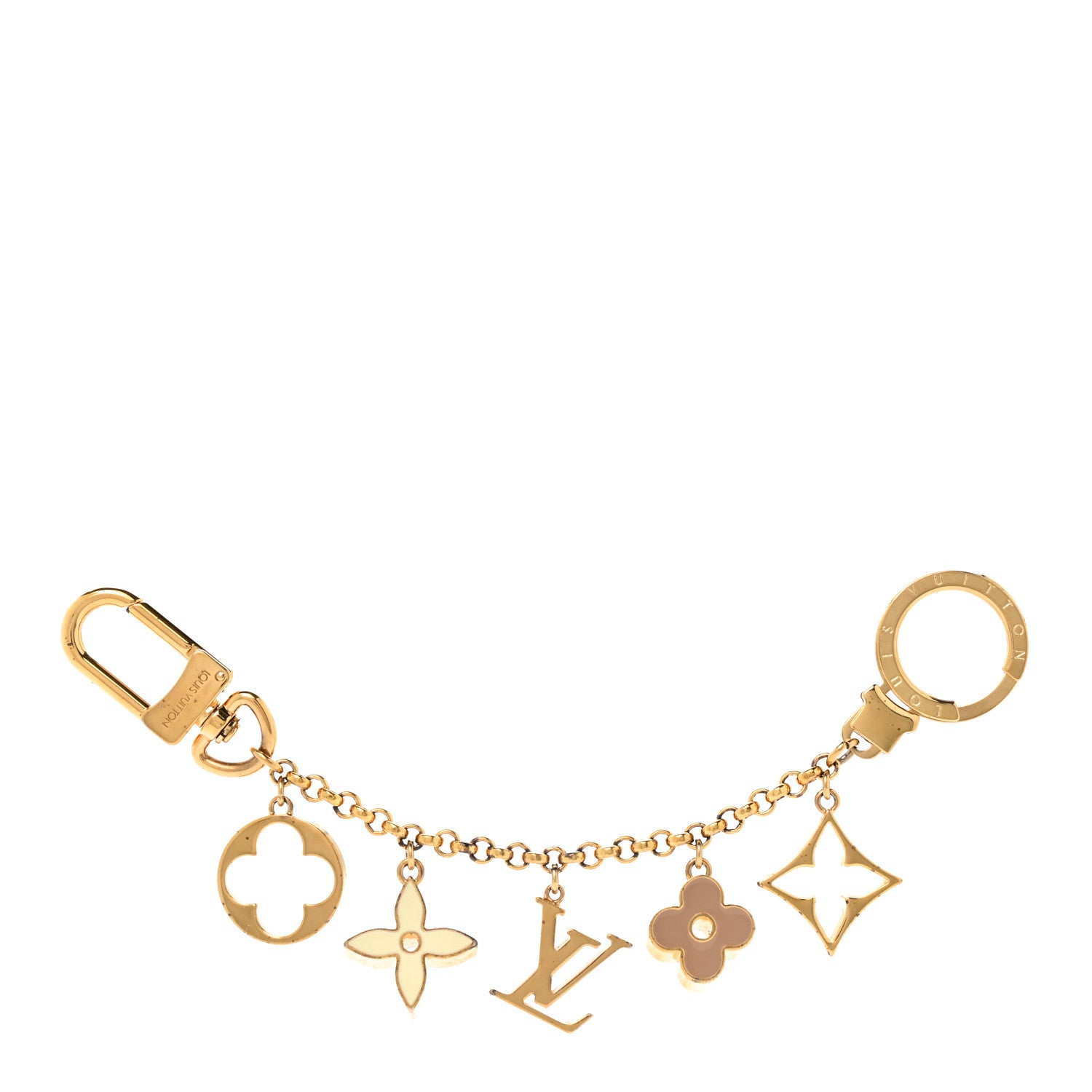 Louis Vuitton Brass Enamel Fleur De Monogram Bag Charm Chain Gold 1 of 5