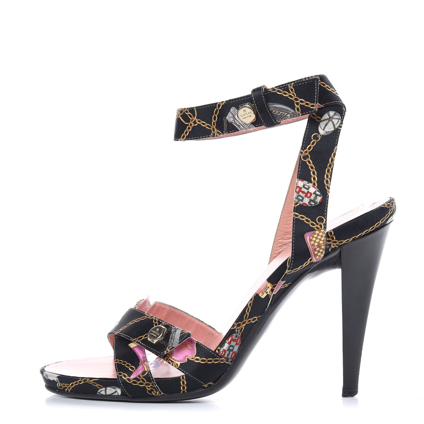Satin Techno Charms Sandals 8.5 Black