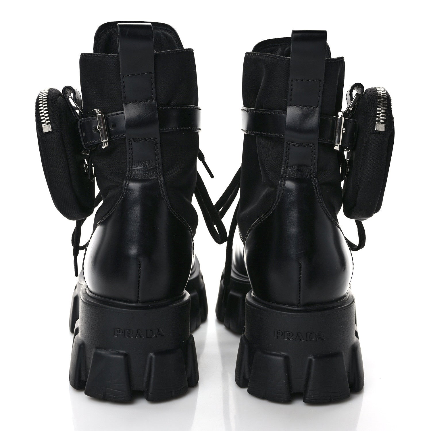 Prada Spazzolato Rois Nylon Metal Triangle Logo Monolith Pouch Pocket 55mm Boots 40 Black 5 of 9